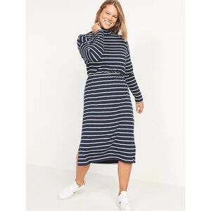 Old Navy Womens Striped Mock Neck Long Sleeve Rib Knit Midi Sweater Dress Sz 2X